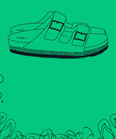 design of nuoceans sandals on green background